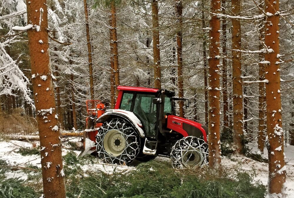 Holzrückung mit Traktor und Seilwinde